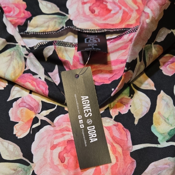 NWT Agnes & Dora Women Small Black Pink Rose Asymmetrical BOHO Ruffle Midi Skirt - Picture 2 of 7